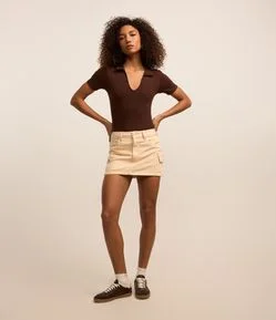 Saia Curta em Sarja com Bolsos Cargo