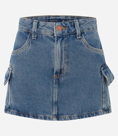 Saia Curta em Jeans com Bolsos Cargo Saia Curta em Jeans com Bolsos Cargo