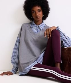 Camisa Oversized com Colete em Tricô com Listras e Botões