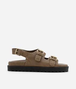 Sandália em PU com Tiras e Tachinhas Metalizadas