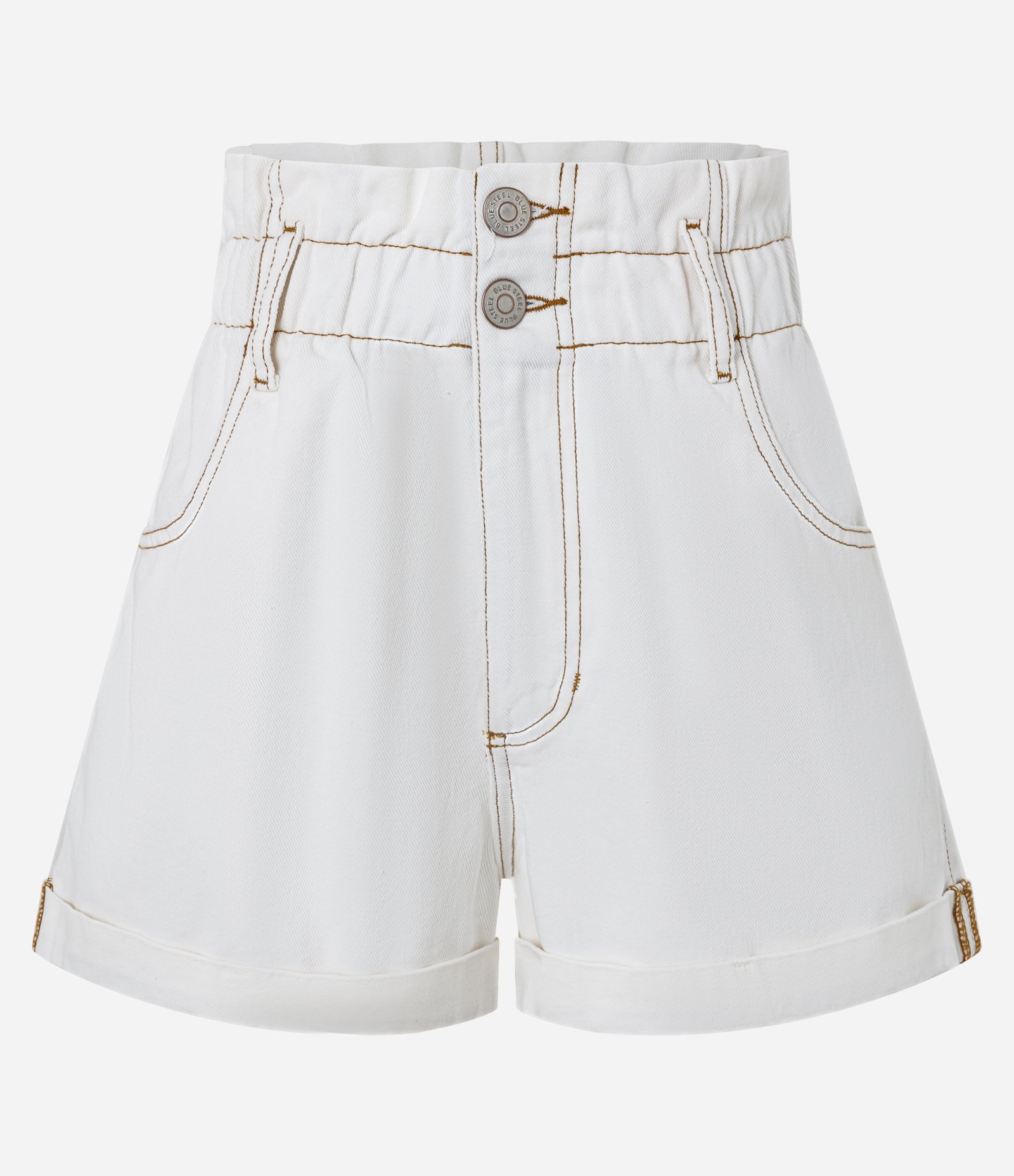 Short Baggy em Sarja com Cós Duplo e Elástico na Cintura Branco 1