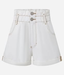 Short Baggy em Sarja com Cós Duplo e Elástico na Cintura