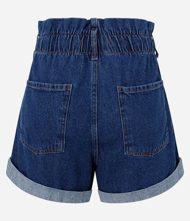 Short Baggy Jeans com Elástico na Cintura e Barra Dobrada