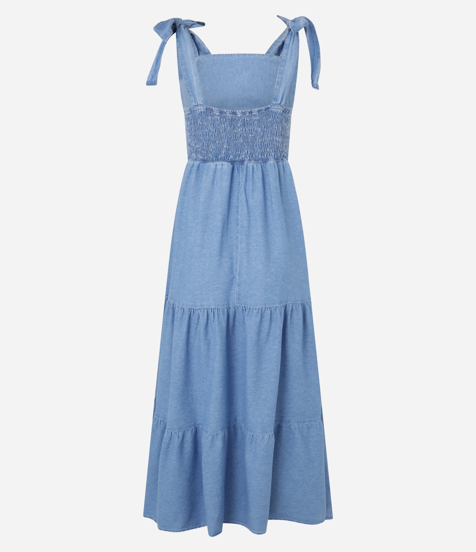 Vestido Midi em Jeans com Laços e Babado na Barra Médio 6