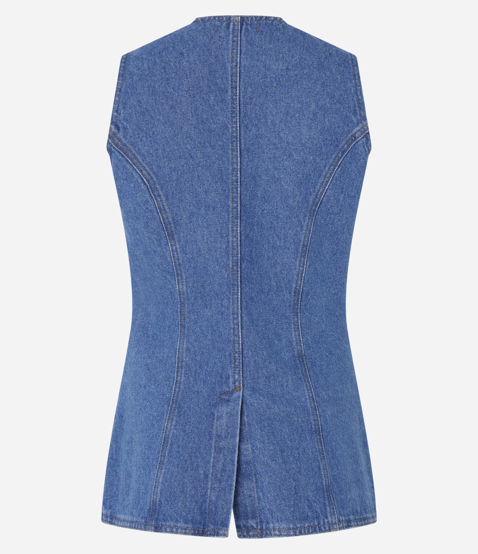 Colete Alongado em Jeans Cinturado com Botões Azul 6