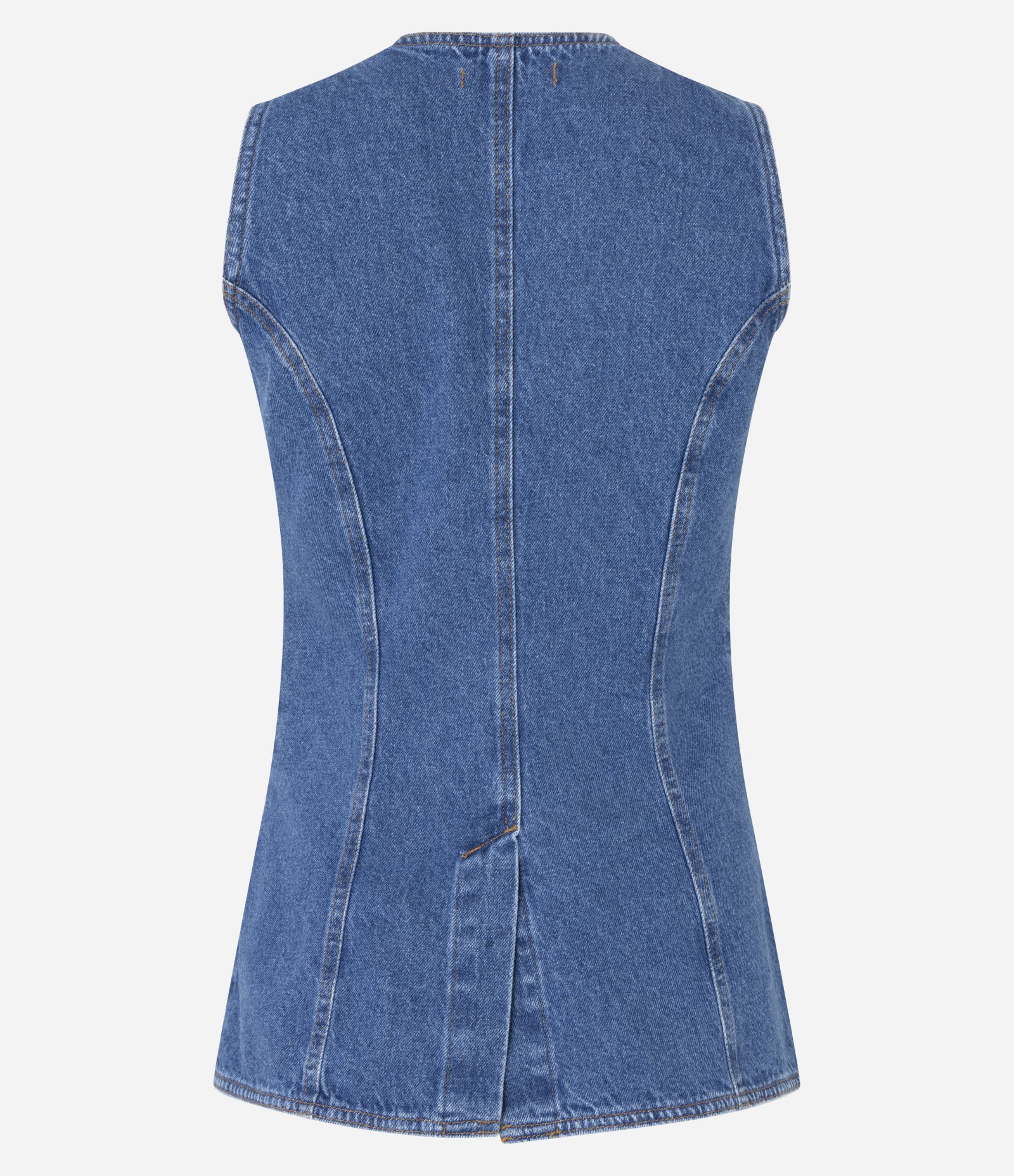Colete Alongado em Jeans Cinturado com Botões Médio 6