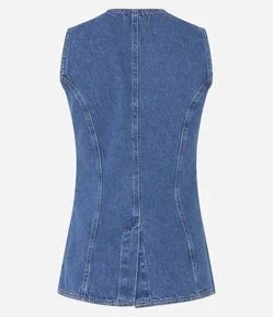 Colete Alongado em Jeans Cinturado com Botões