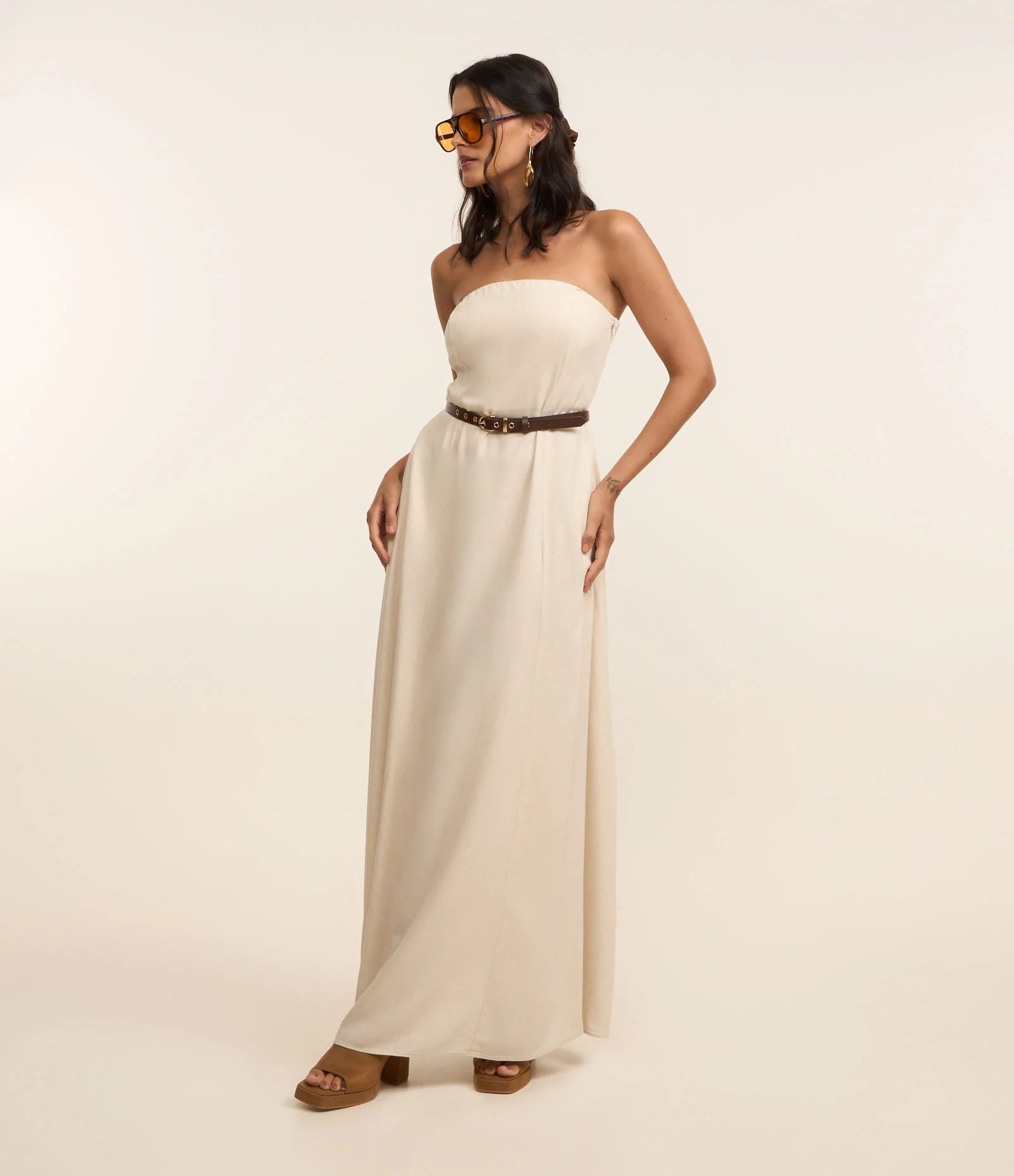 Vestido Midi Tomara que Caia em Viscolinho Off White 1