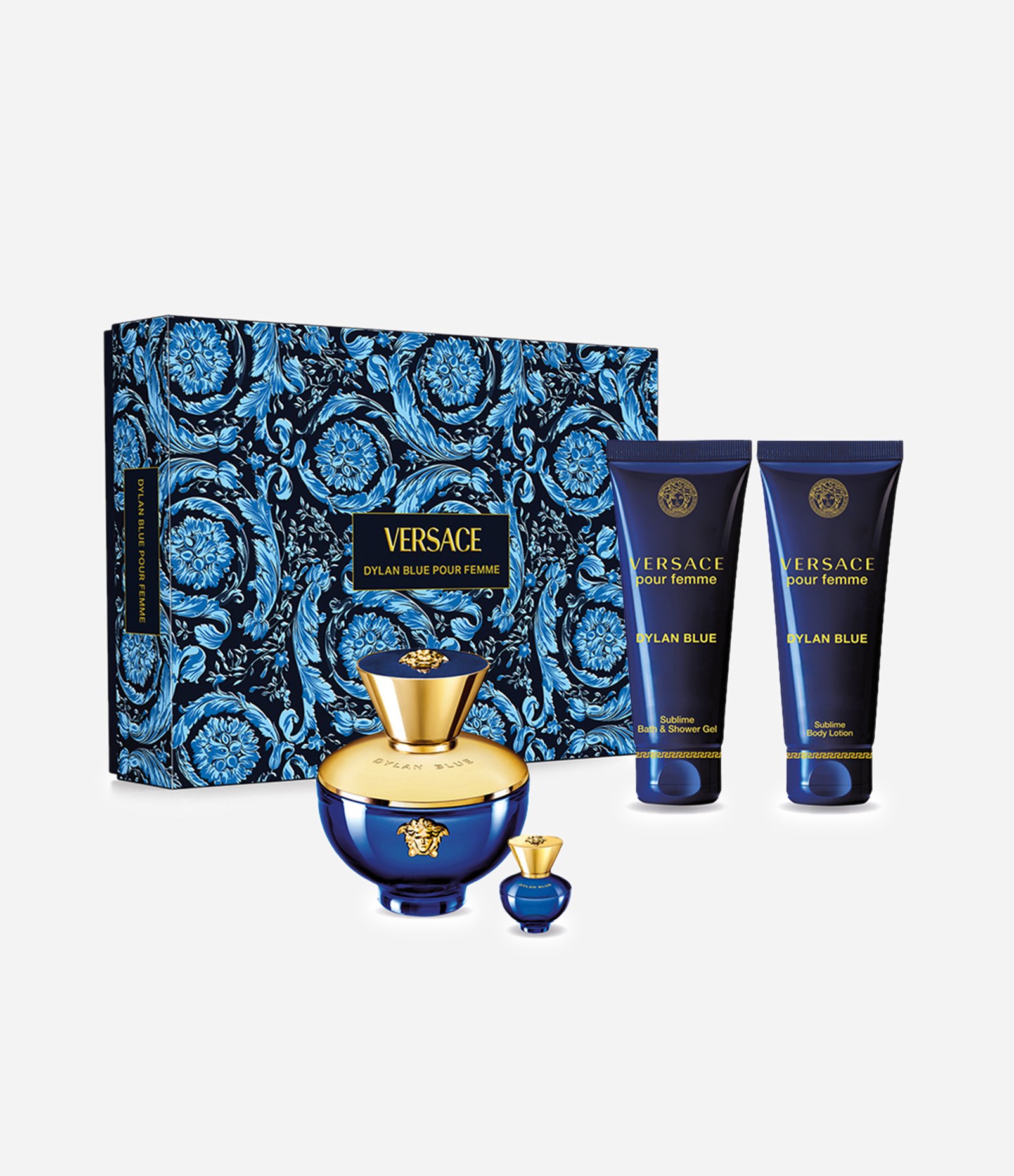 Kit Perfume Coffret Versace Dylan Blue Pour Femme Eau de Parfum 100ml Shower Gel 100ml Loção