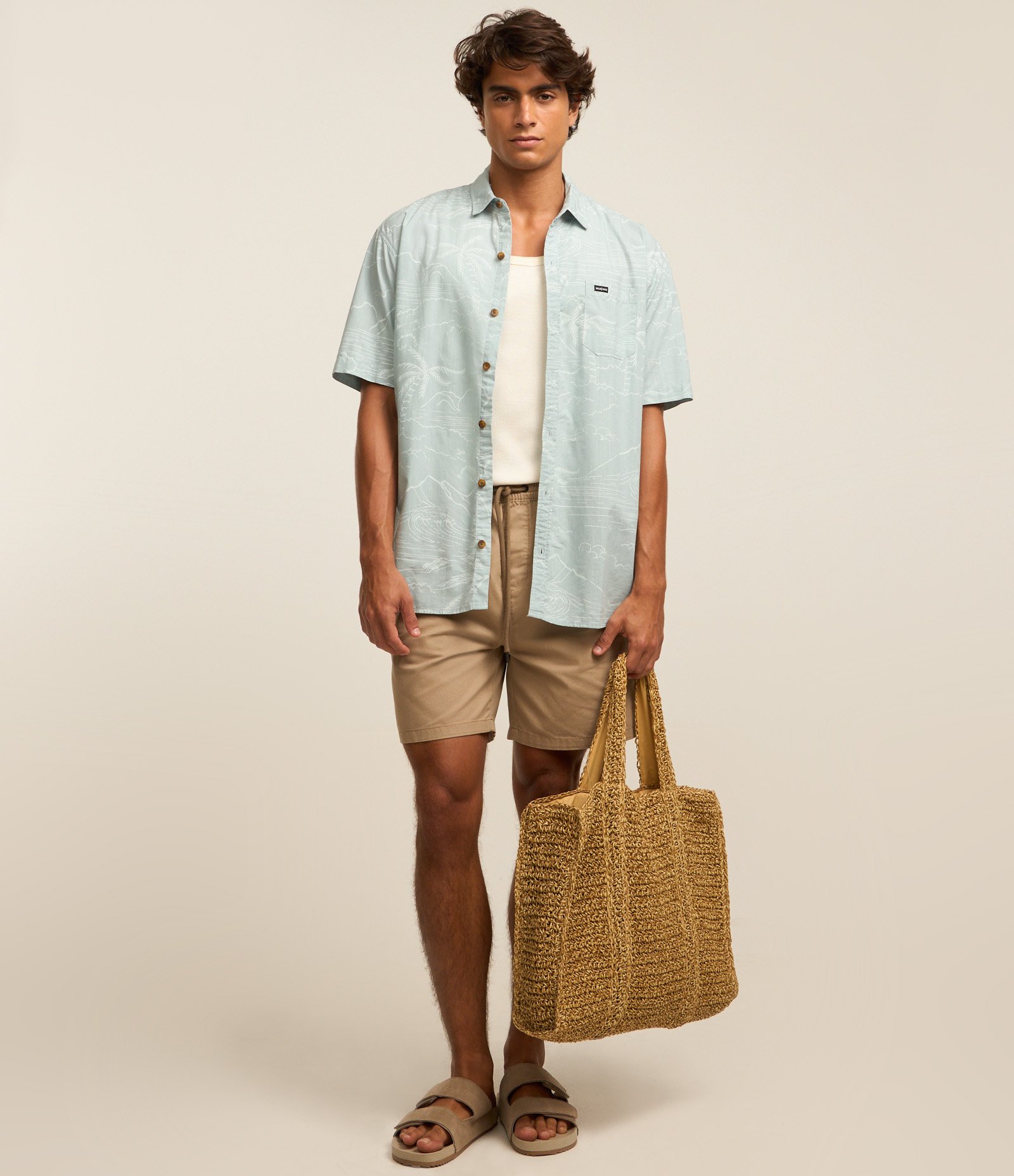 Camisa Relaxed em Algodão com Estampa de Paisagem e Bolso Azul 2