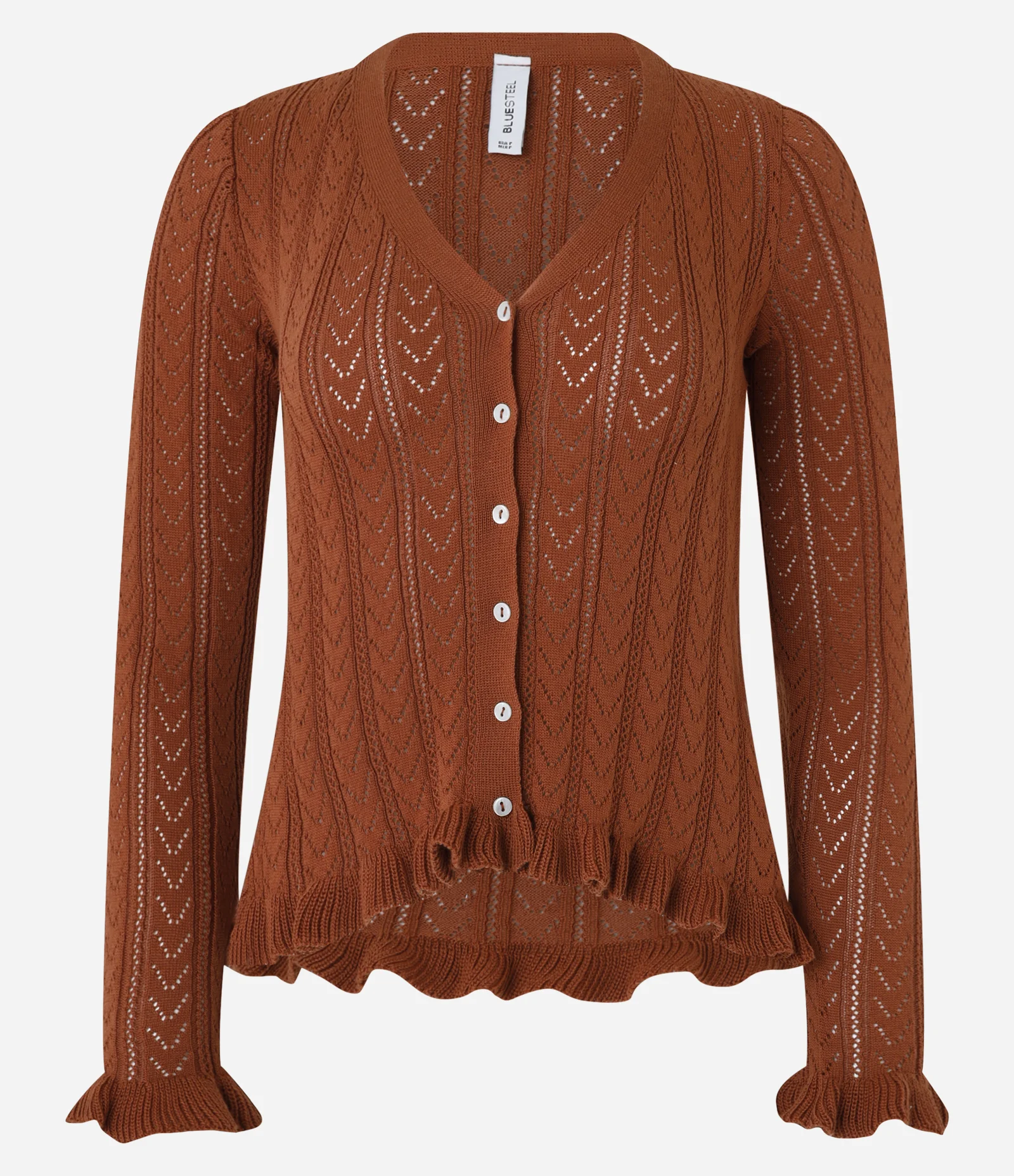 Blusa em Tricô com Botões e Babadinho na Barra Marrom 1