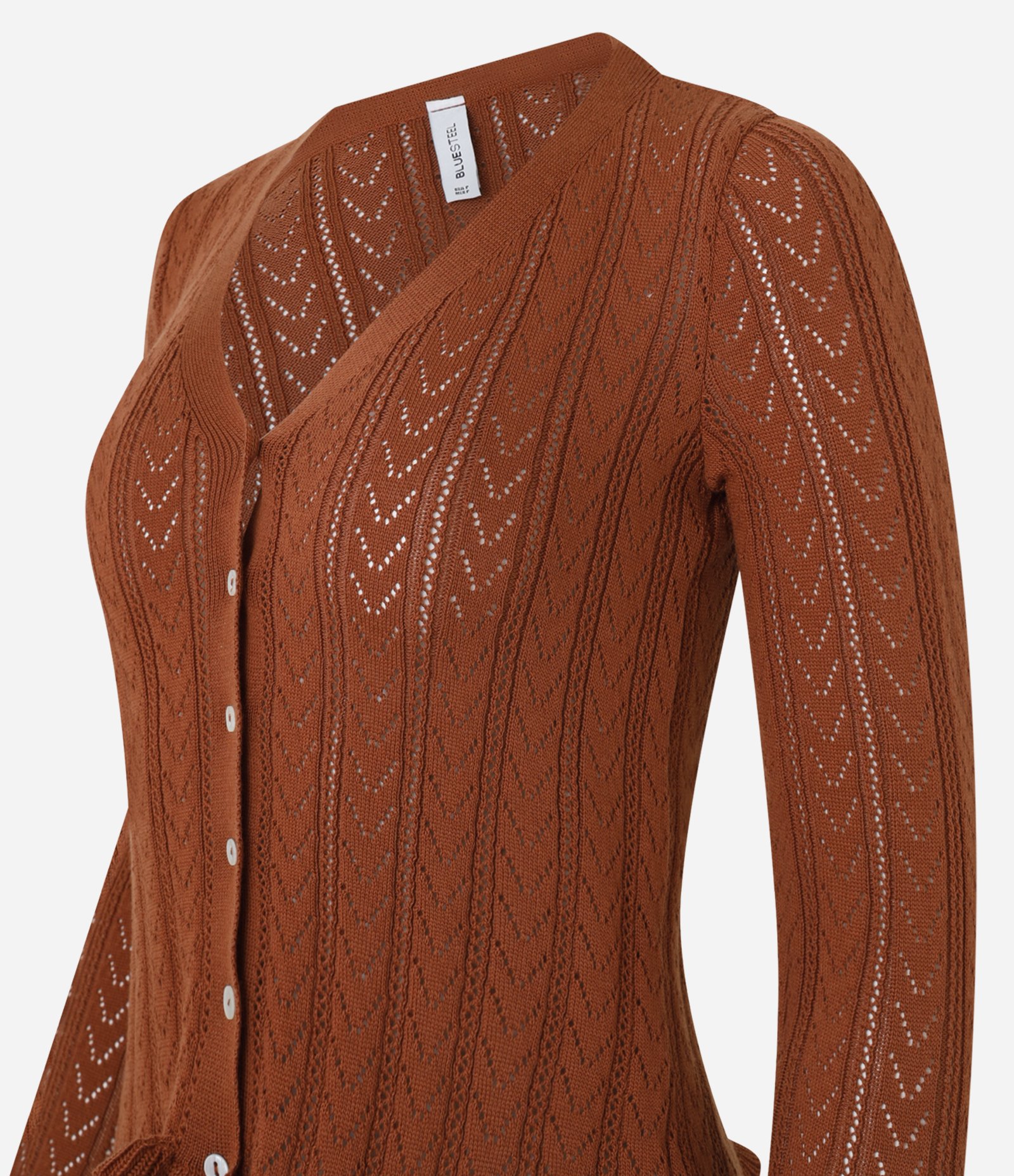 Blusa em Tricô com Botões e Babadinho na Barra Marrom 2