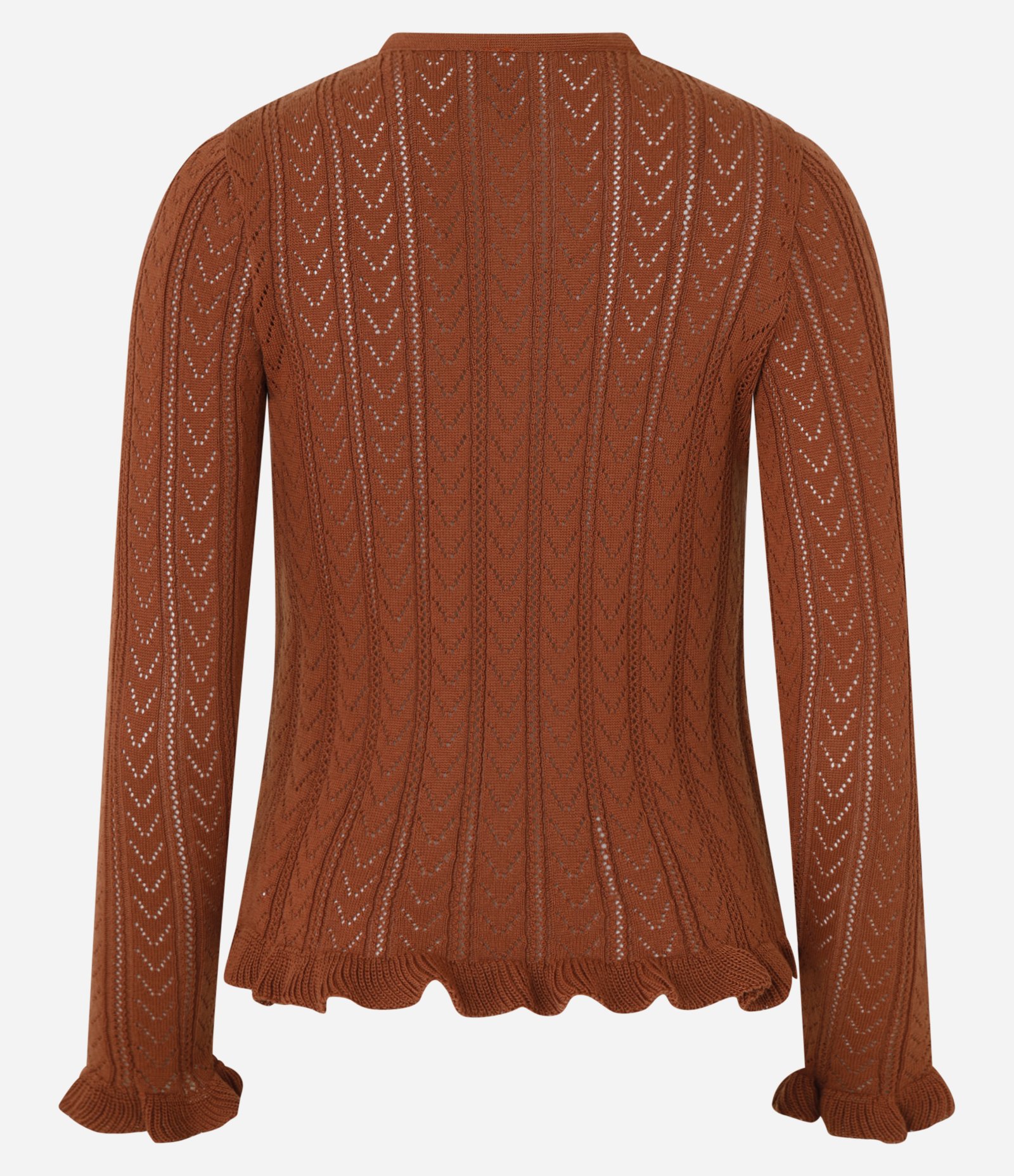 Blusa em Tricô com Botões e Babadinho na Barra Marrom 3