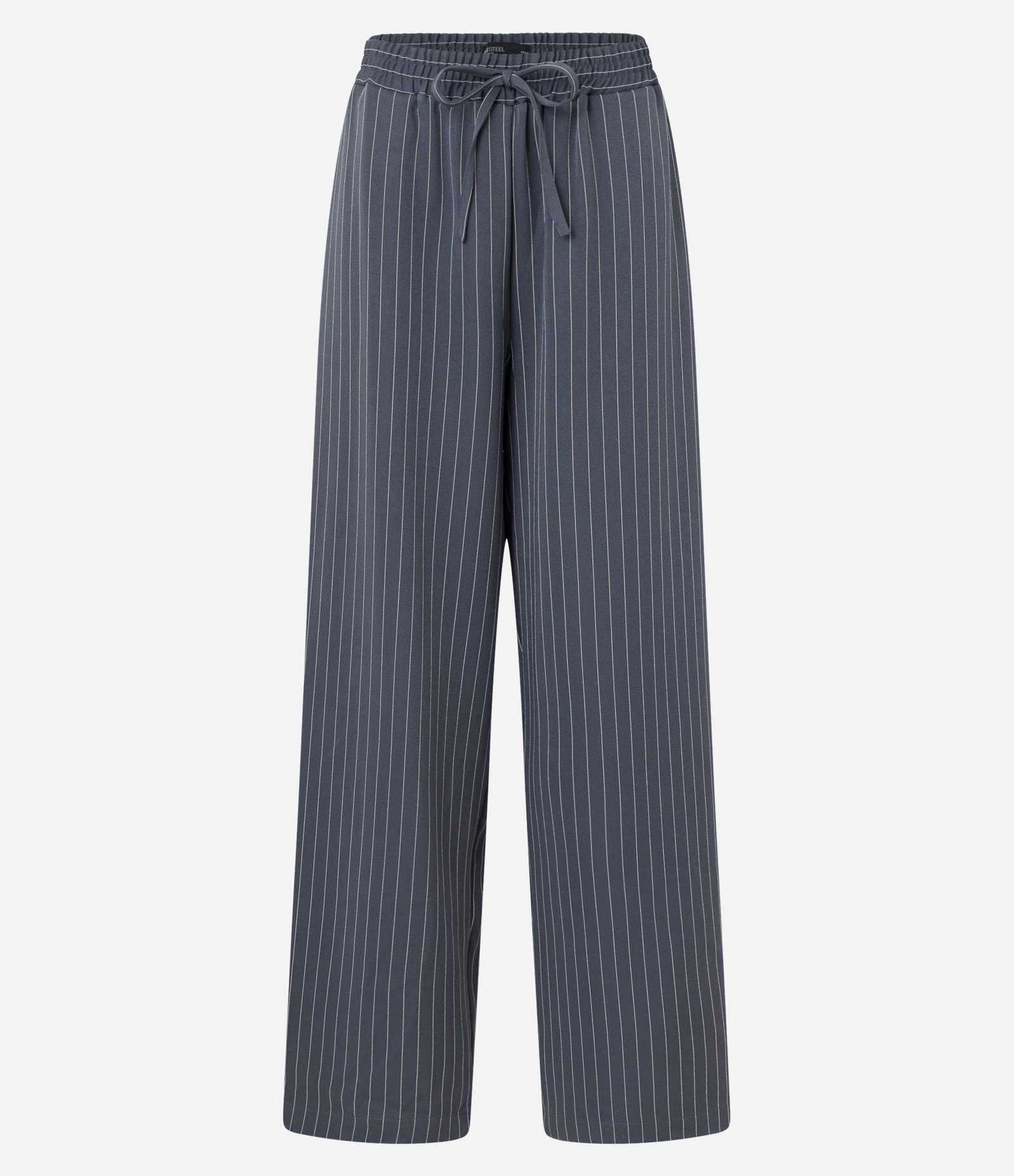 Calça Fluída em Alfaiataria Risca de Giz e Cós Elástico Cinza 5