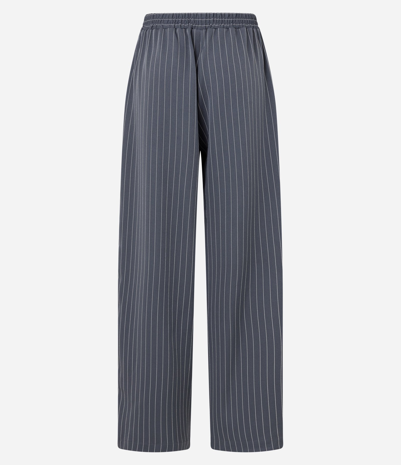 Calça Fluída em Alfaiataria Risca de Giz e Cós Elástico Cinza 6