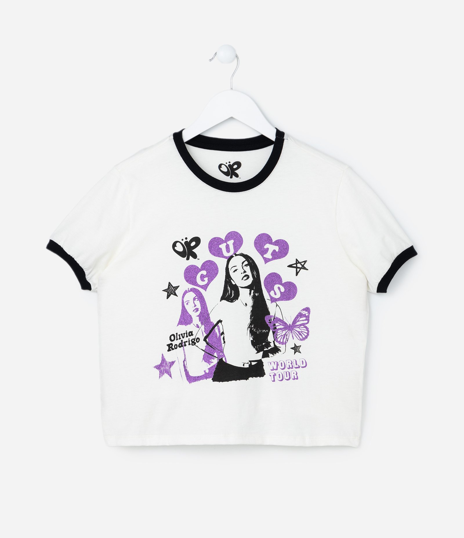 Camiseta Curta Infantil com Estampa Olivia Rodrigo - Tam 5 a 14 Anos Branco 1