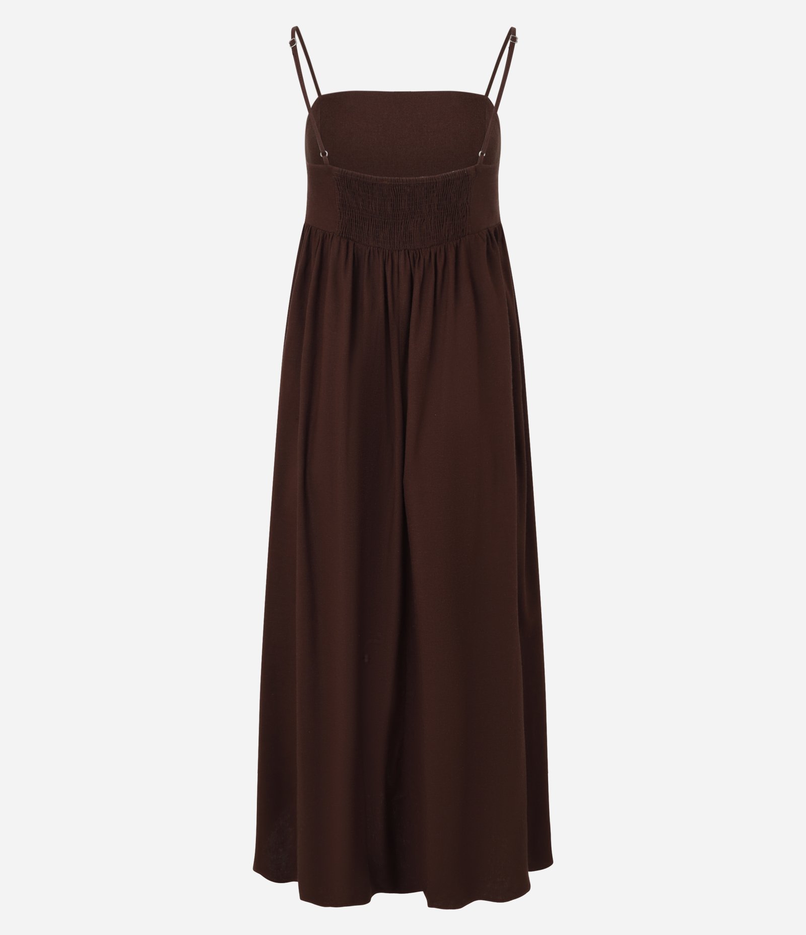Vestido Long Midi em Tricoline com Alças Finas Marrom 2