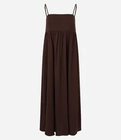 Vestido Long Midi em Tricoline com Alças Finas