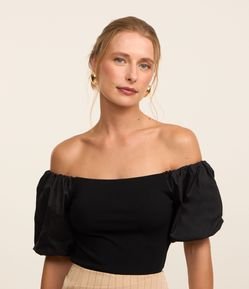 Blusa em Ribana com Decote Ombro a Ombro