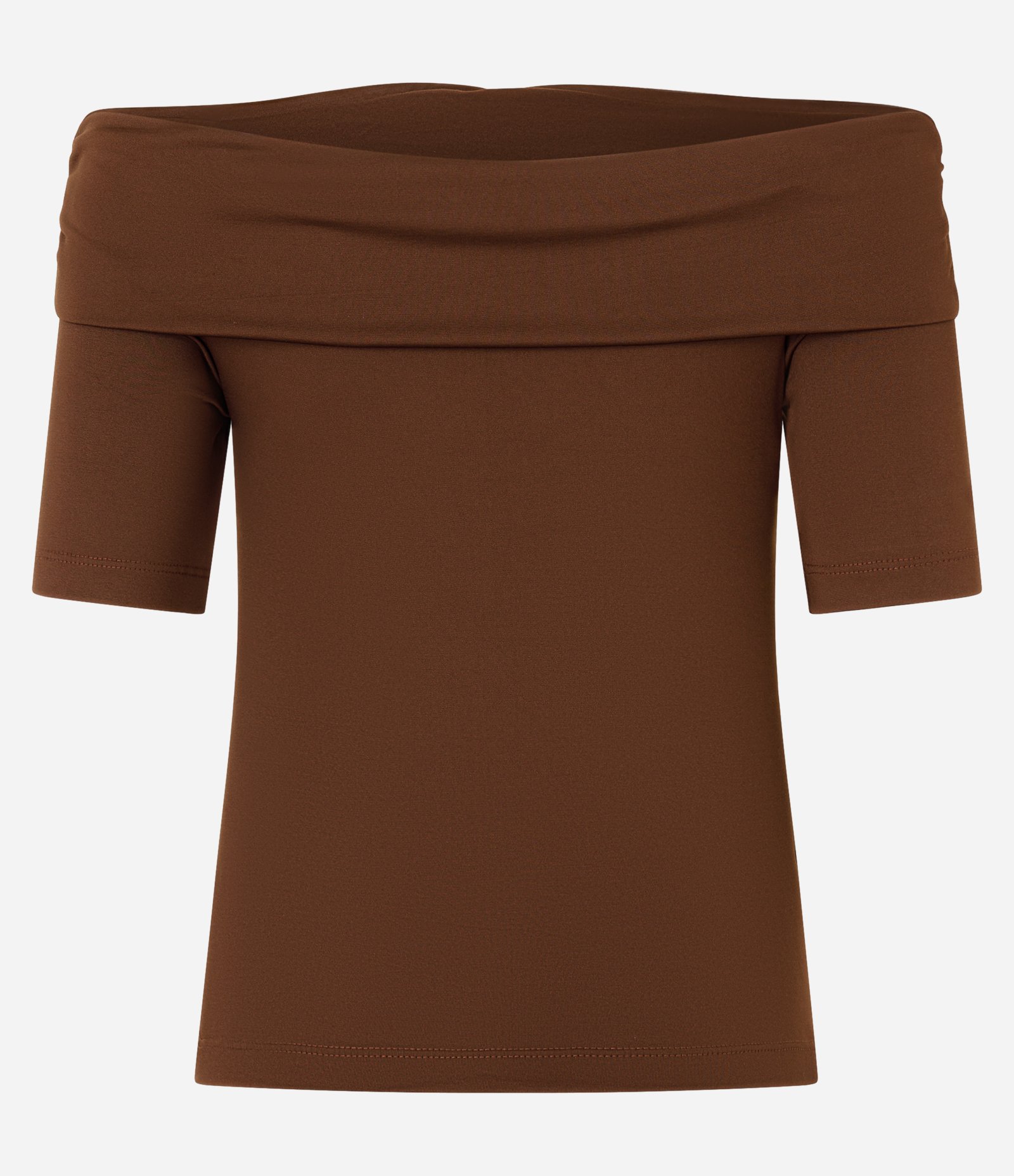 Blusa Ombro a Ombro com Drapeado e Detalhe Dobrado no Decote Marrom 6