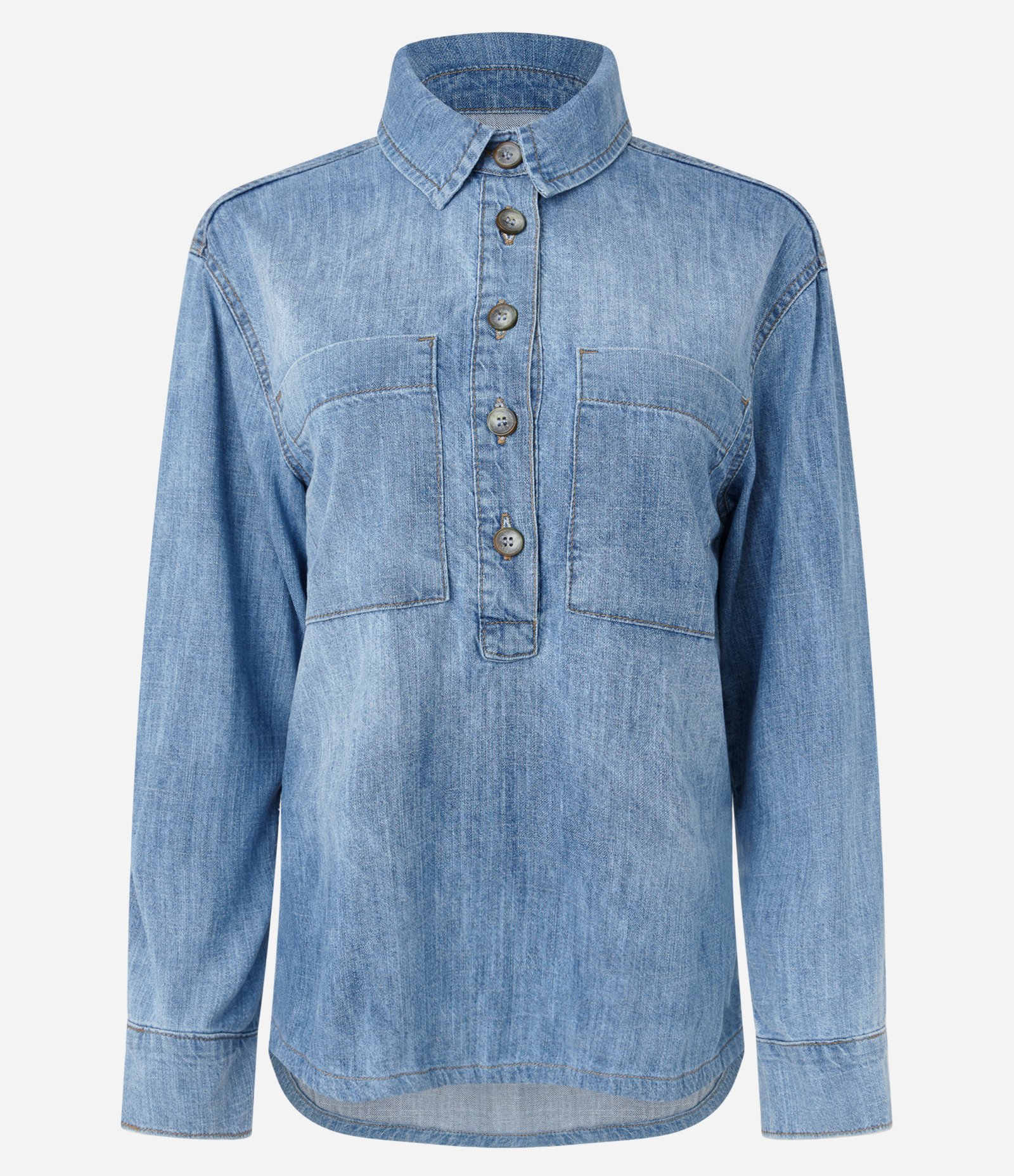 Camisa Alongada em Jeans com Fenda Lateral e Botões Frontais Azul 6