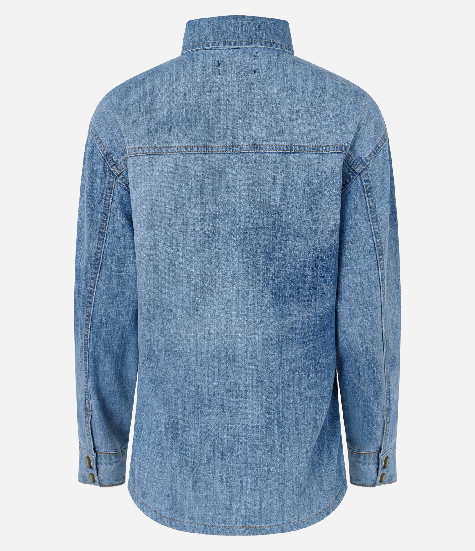 Camisa Alongada em Jeans com Fenda Lateral e Botões Frontais Azul 7