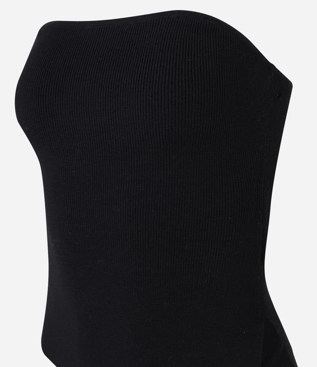 Blusa Tomara Que Caia Canelada em Tricô com Barra Assimétrica
