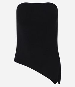Blusa Tomara Que Caia Canelada em Tricô com Barra Assimétrica