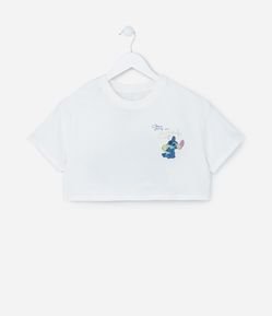 Blusa Cropped Infantil com Estampa Stitch - Tam 5 a 14 Anos