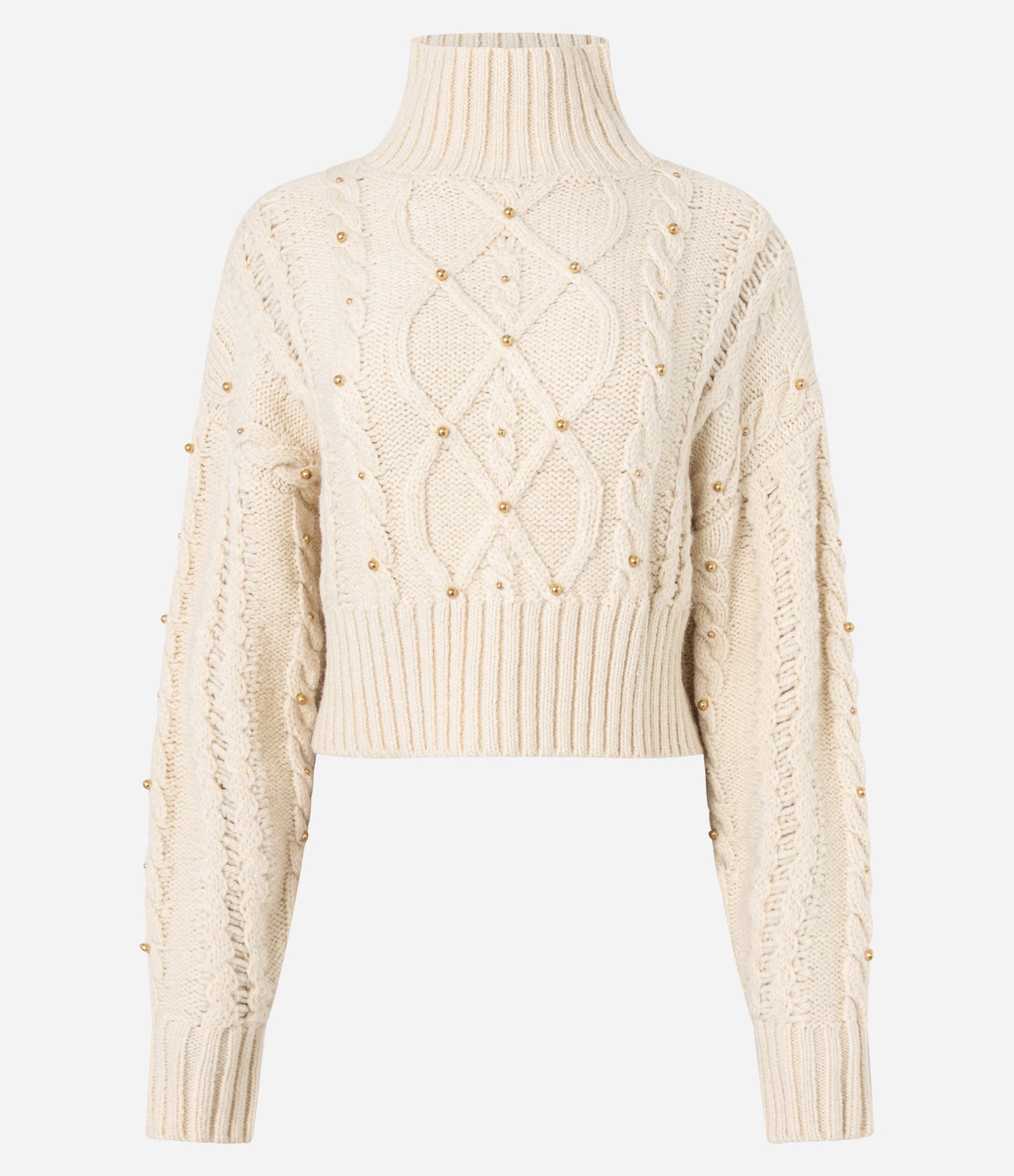 Suéter em Tricô com Mix de Pontos e Bolinhas Metalizadas Bege 7