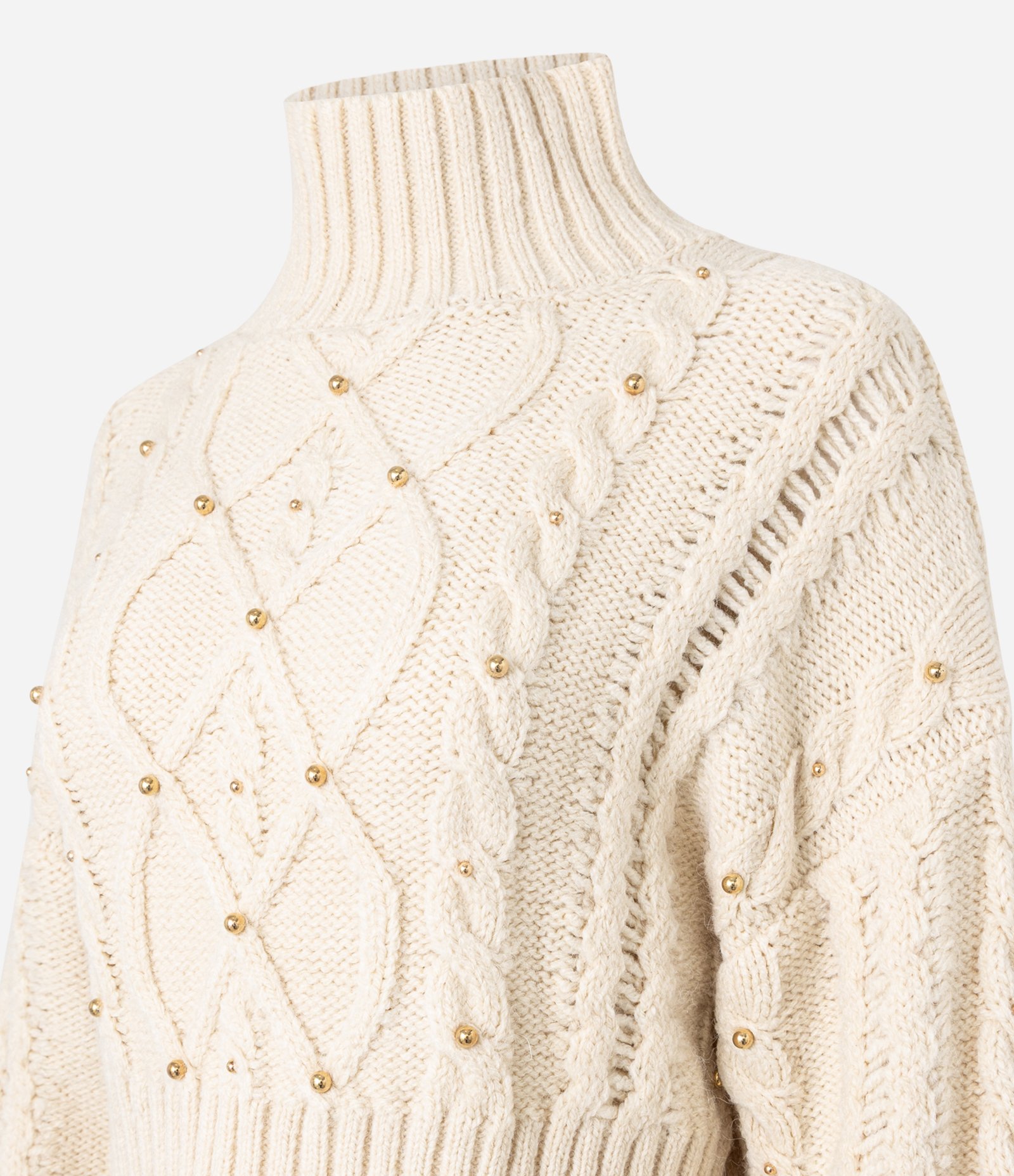 Suéter em Tricô com Mix de Pontos e Bolinhas Metalizadas Bege 8