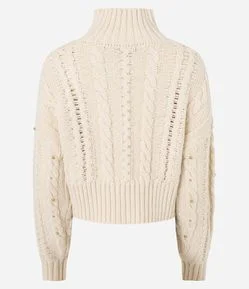 Suéter em Tricô com Mix de Pontos e Bolinhas Metalizadas