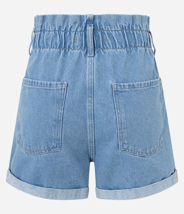 Short Baggy Cintura Alta em Jeans com Elástico e Barra Dobrada