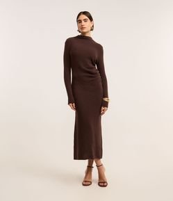 Vestido Long Midi em Tricô com Gola Degagê