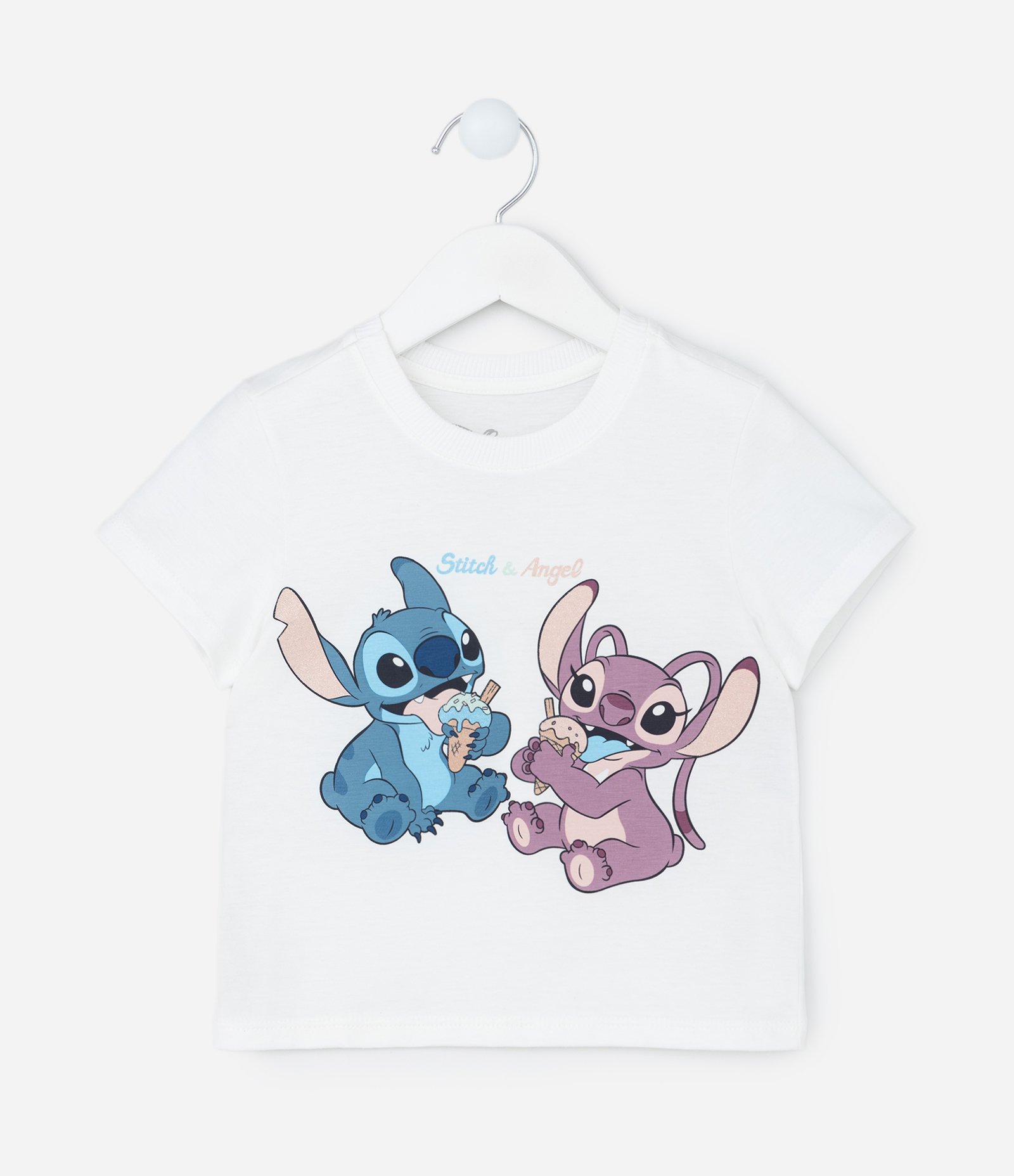 Camiseta Infantil com Estampa Stitch e Angel - Tam 1 a 6 Anos Branco 1