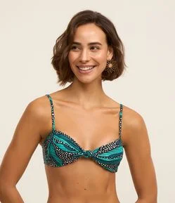 Biquíni Top em Microfibra com Nó e Estampa Folhagem Poá