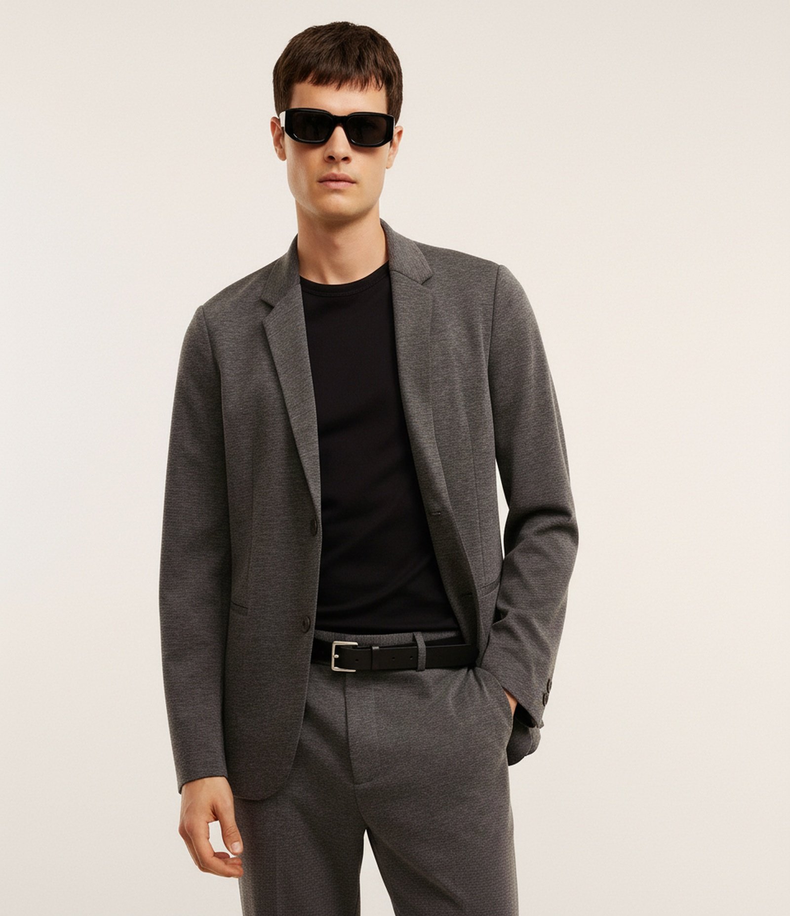 Blazer Super Slim de Malha sem Forro Cinza 5