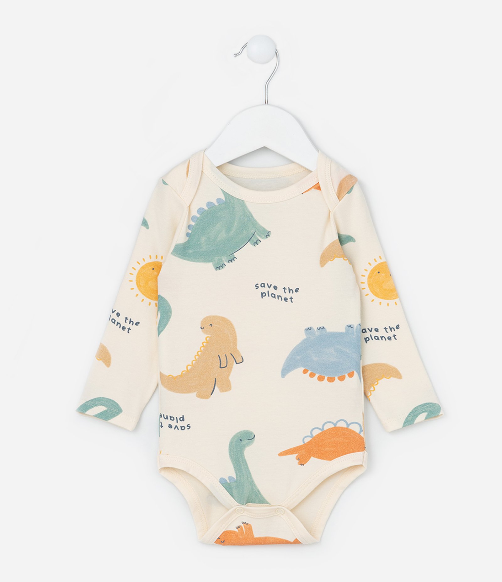 Body Infantil com Estampa de Dinos - Tam 0 a 18 meses Bege 1