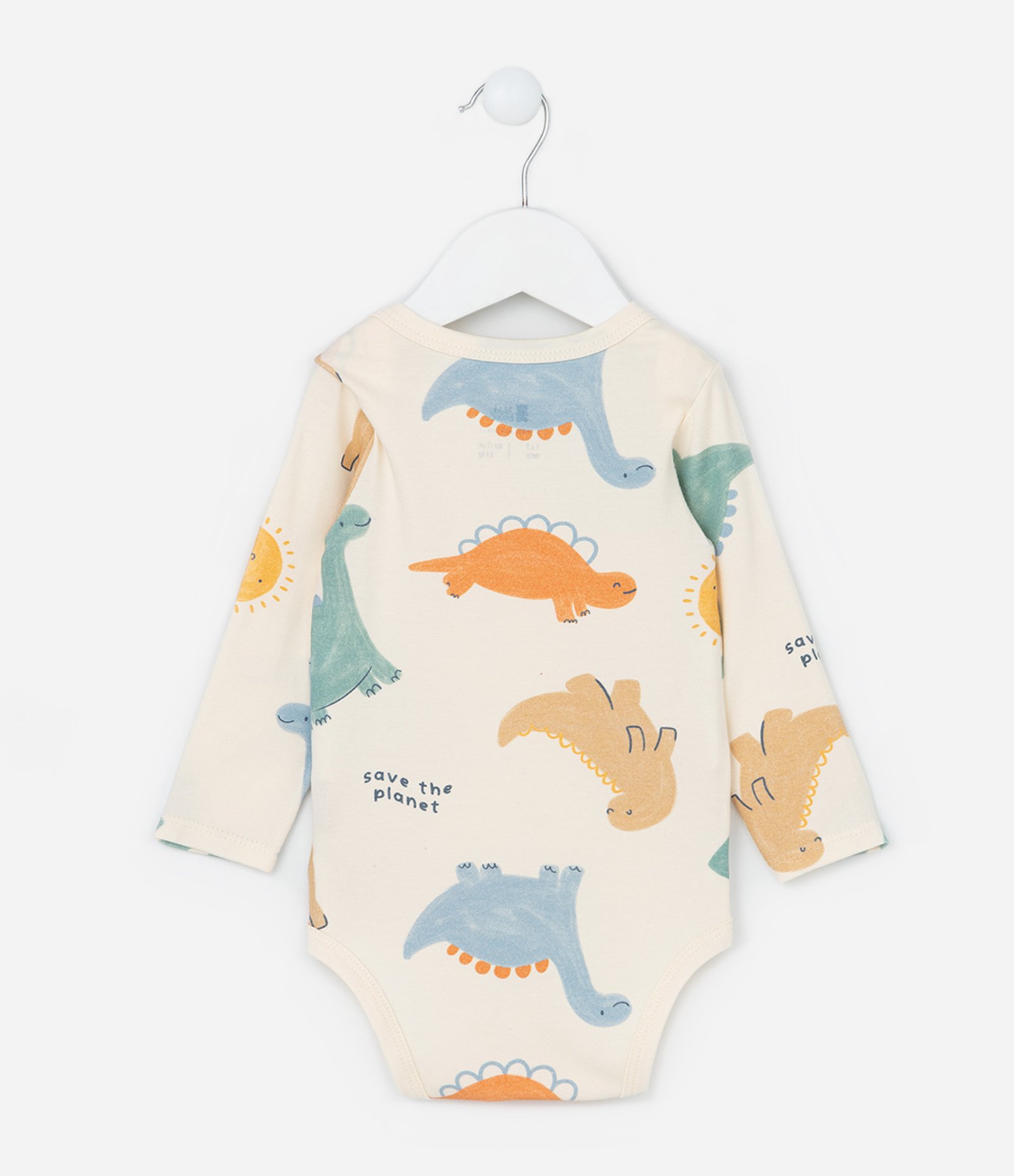 Body Infantil com Estampa de Dinos - Tam 0 a 18 meses Bege 2