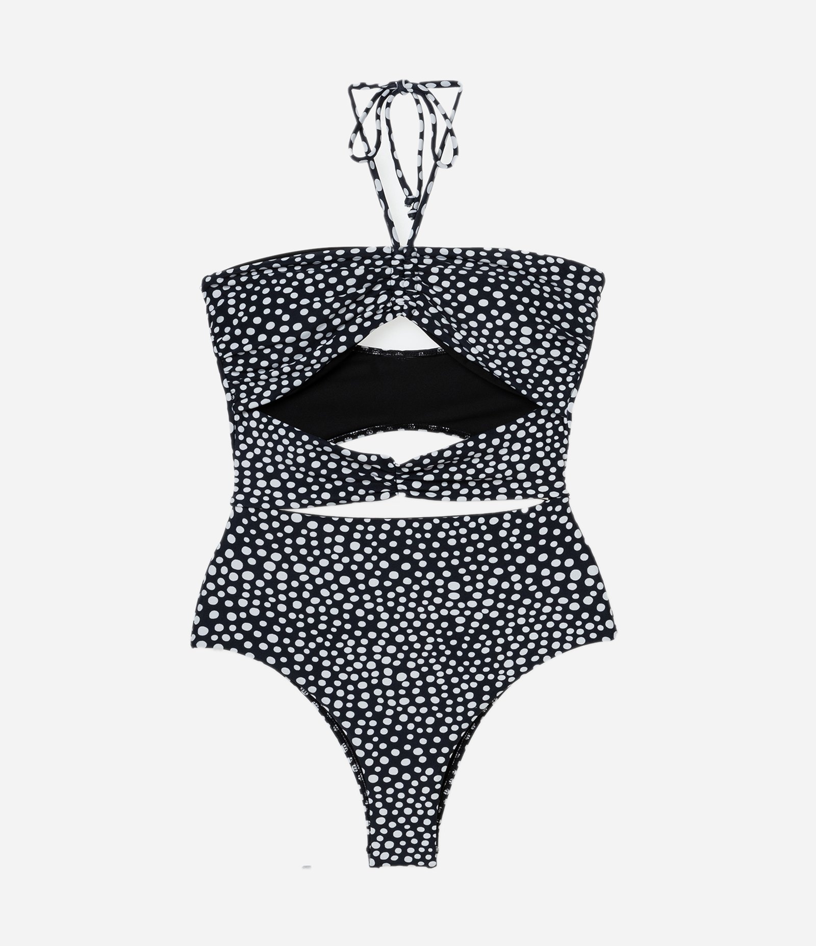 Maio em Microfibra com Estampa de Poá e Recorte Vazado Preto/Branco 5