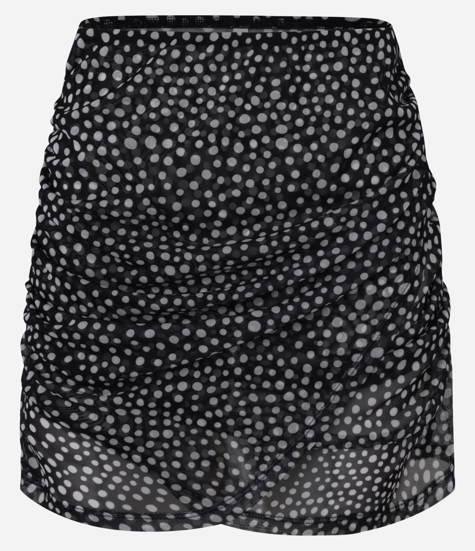 Saída de Praia Saia com Tule Estampado de Poá e Franzido Preto/Branco 5