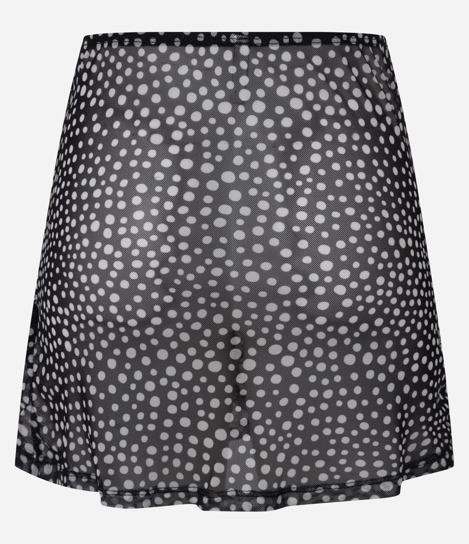 Saída de Praia Saia com Tule Estampado de Poá e Franzido Preto/Branco 6