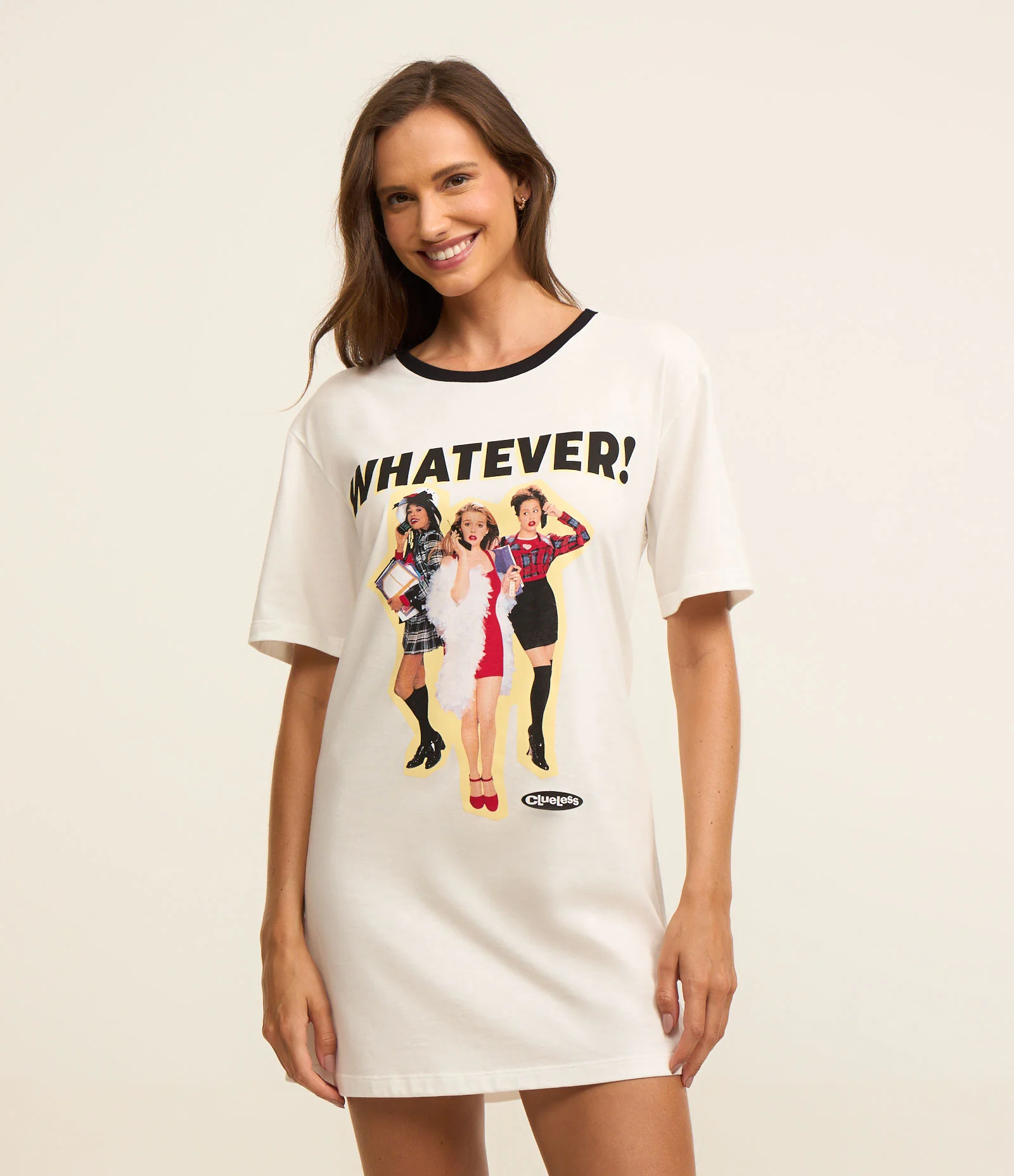 Camisola T-Shirt em Algodão Com Estampa Whatevers Branco 1