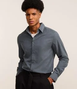 Camisa Regular em Sarja com Abotoamento
