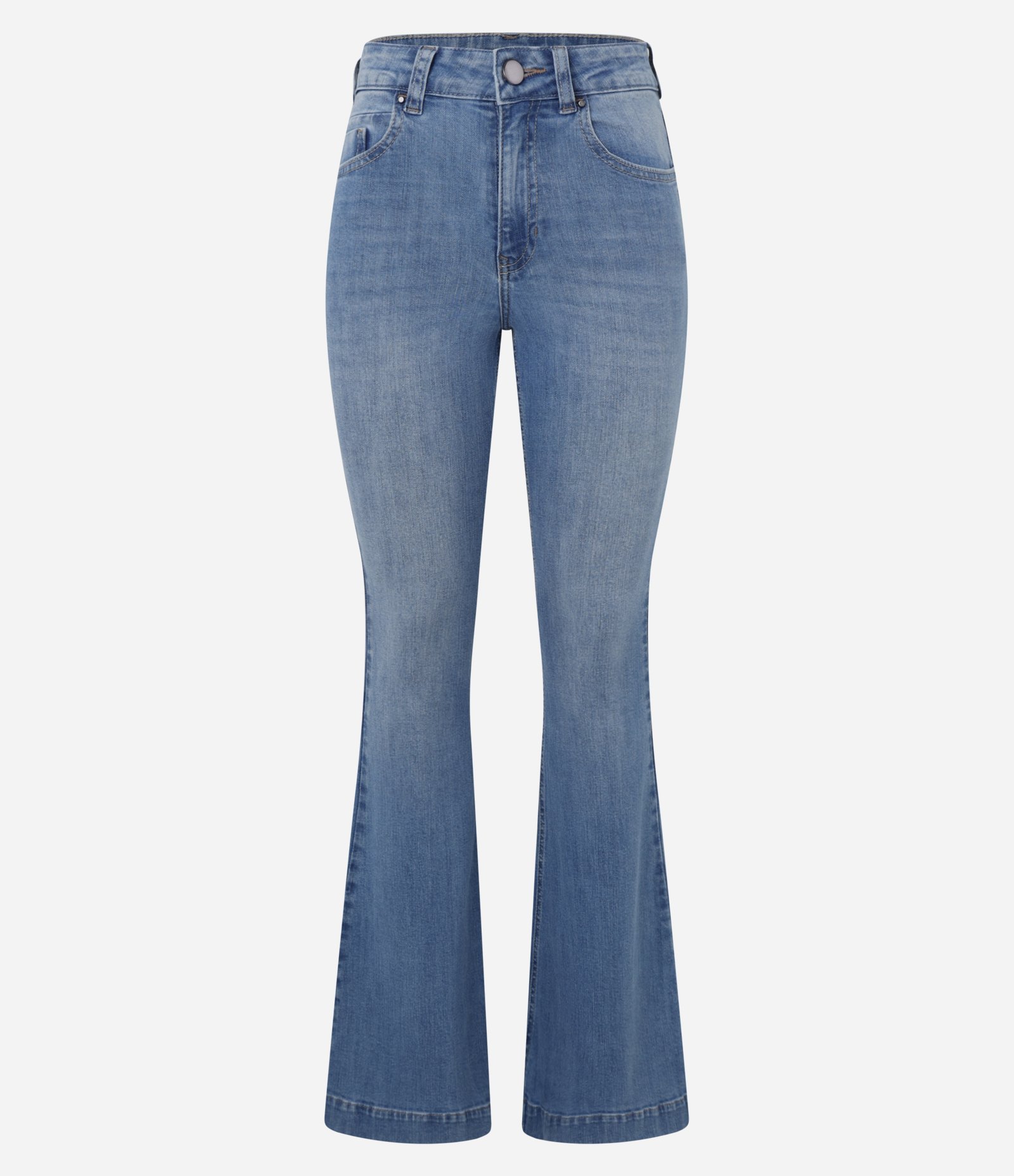 Calça Flare em Jeans com Elastano e Cintura Alta Azul 7