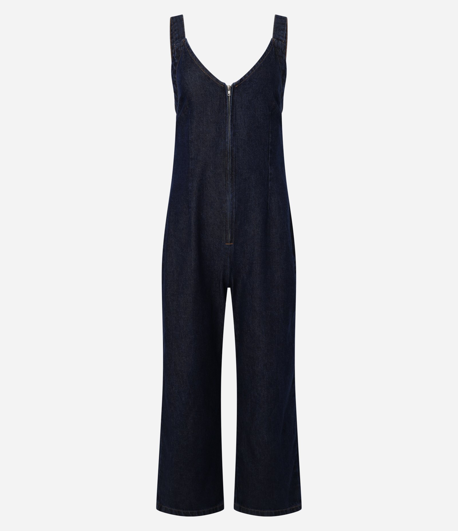 Macacão Jardineira Longo em Jeans com Decote em V Azul 9