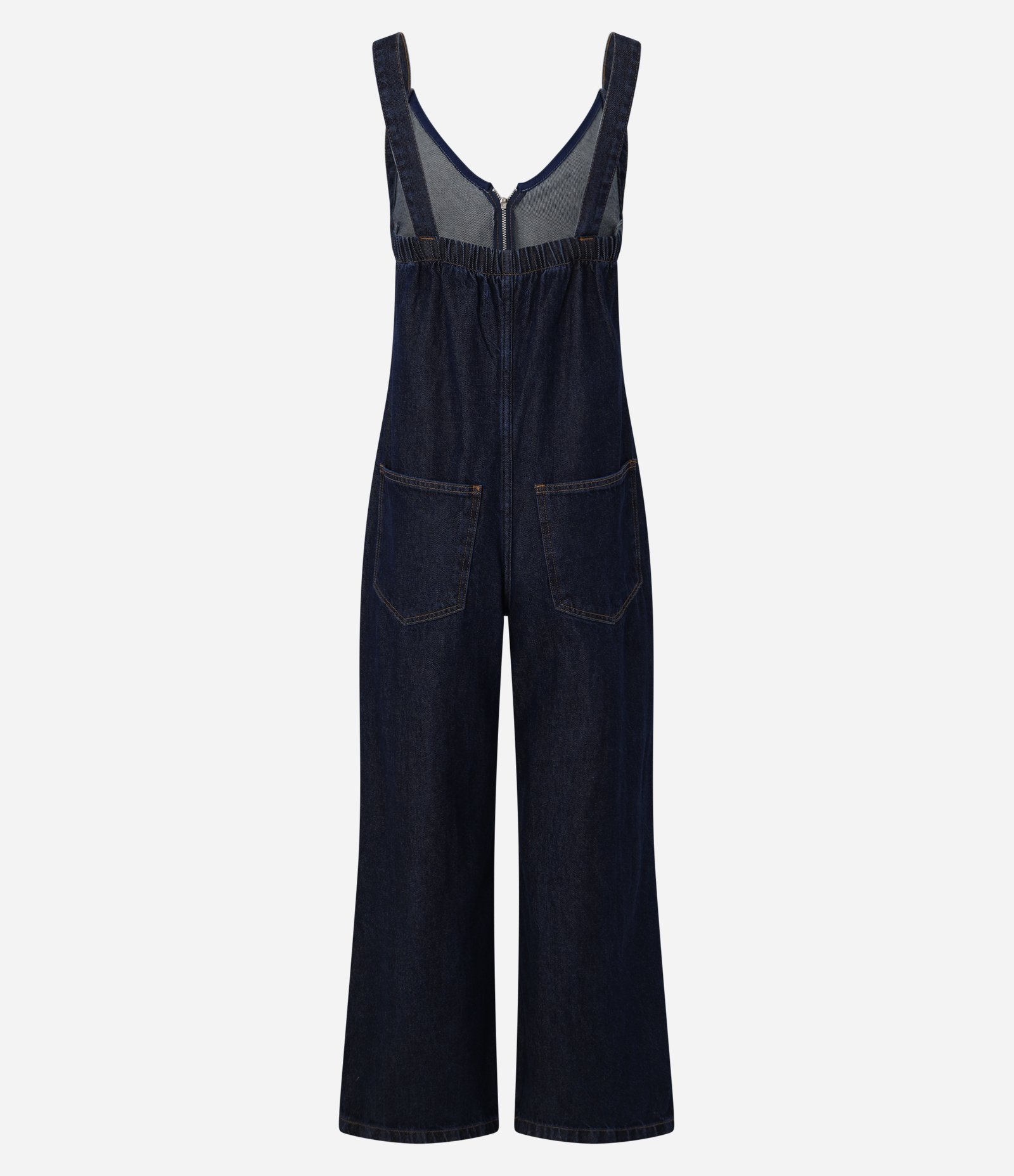 Macacão Jardineira Longo em Jeans com Decote em V Azul 10