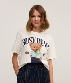 Camiseta Alongada em Algodão com Estampa Busy Bear