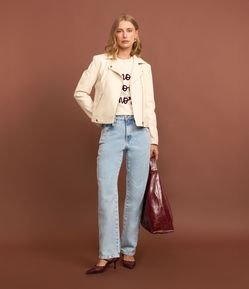 Calça Reta Jeans com Cintura Média