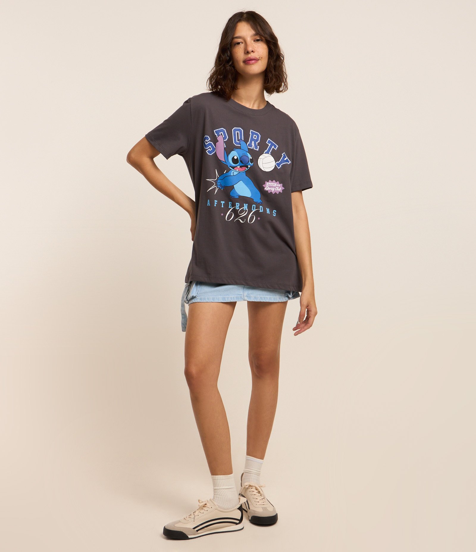 Camiseta T-shirt em Algodão com Estampa Sporty Stitch Cinza 2